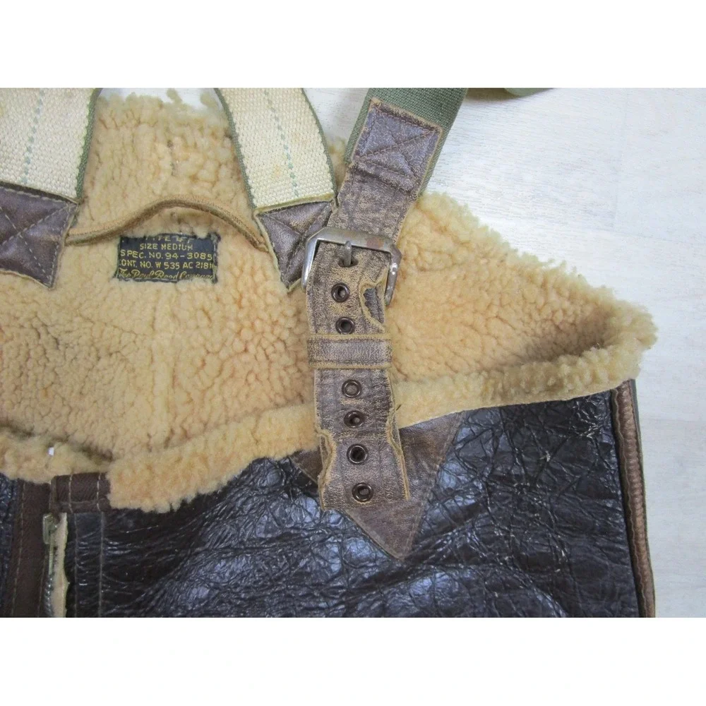 Vintage 1940s WWII Bomber Crew B-1 USAAF Flight Pants Trousers Leather Sheepskin